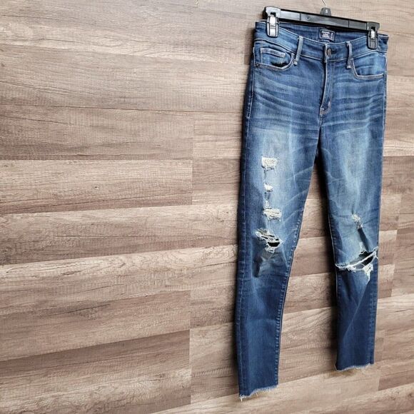 Abercrombie & Fitch Harper Ankle Jeans Blue Medium Wash Womens 26 Distressed - Picture 3 of 15